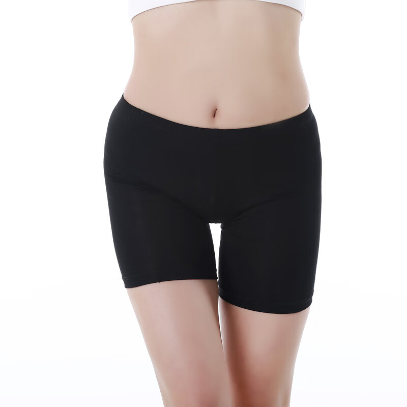 安全裤防不卷边夏季打底裤二合一有内裆加大加肥 平口边黑色 三分裤均码80到110斤