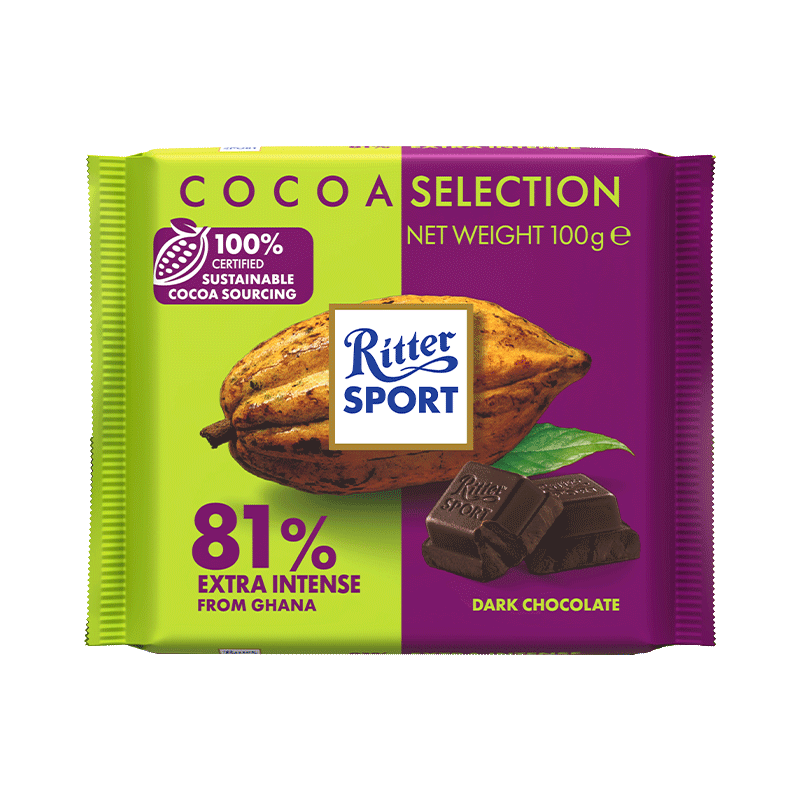 瑞特滋（RITTER SPORT）加纳系列81%特浓黑巧克力 100g 健身休闲零食代餐 节日送男女友