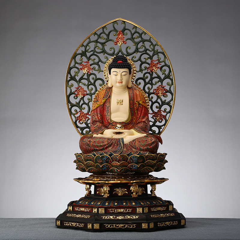 圆通佛具 西方三圣佛像汉白玉彩釉观音佛像大势至菩萨阿弥陀佛像客厅