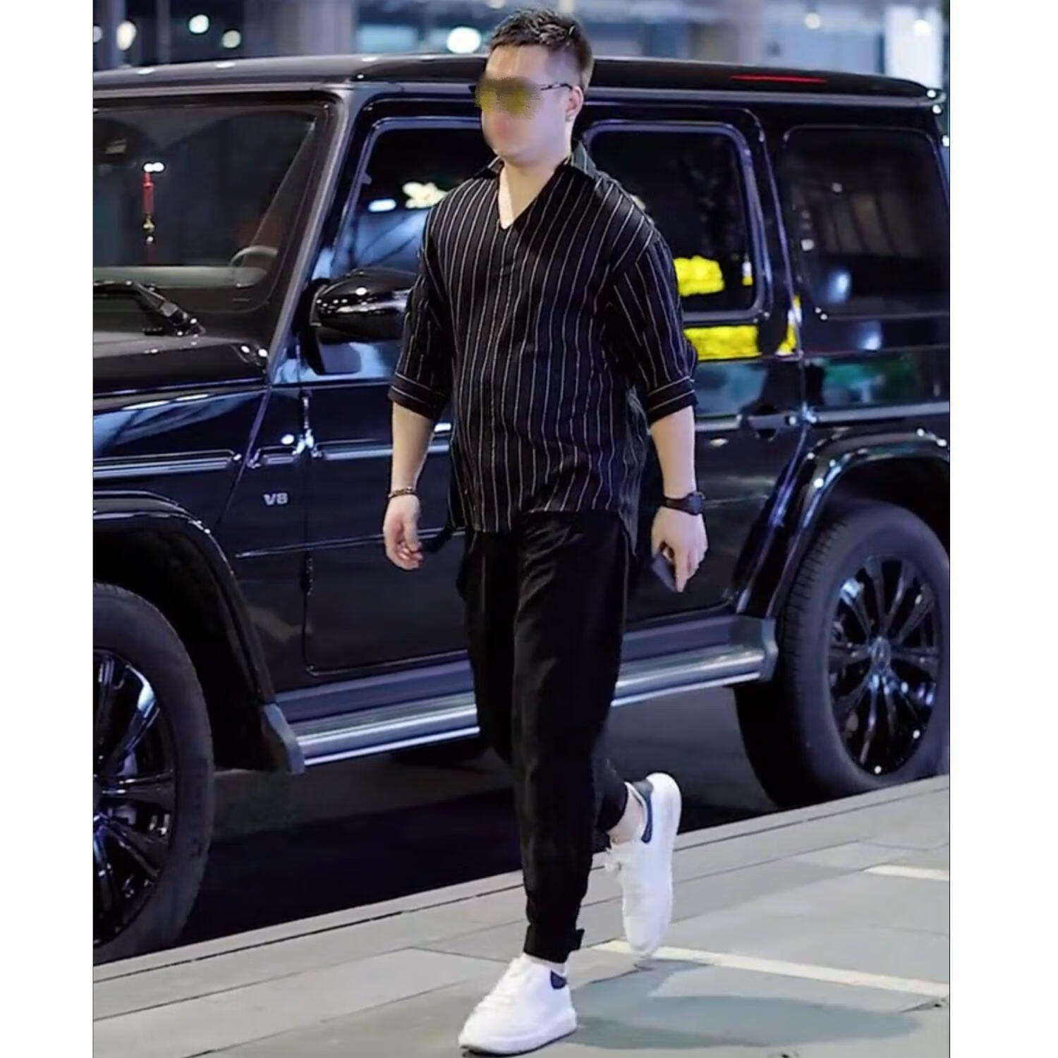 蓝骏启cs01【两件套】微胖男生穿搭大码胖子显瘦条纹衬衫 冰丝 套装1