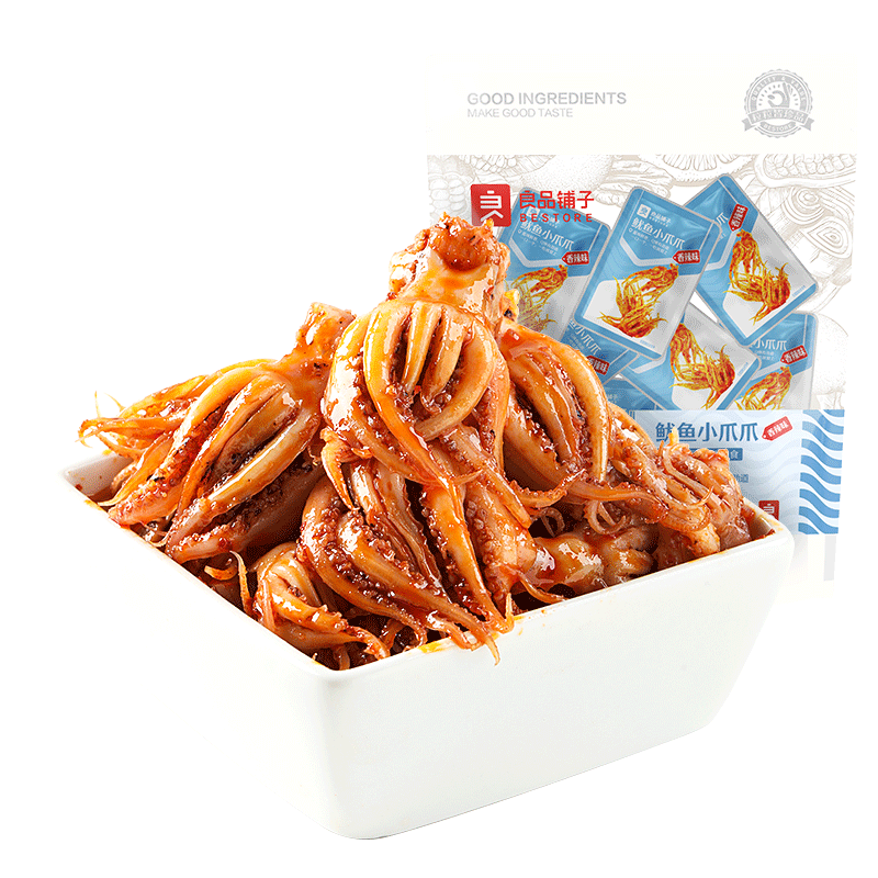 良品鋪子魷魚小爪爪麻辣味即食海味海鮮熟食魷魚仔魷魚絲小吃休閑零食200g