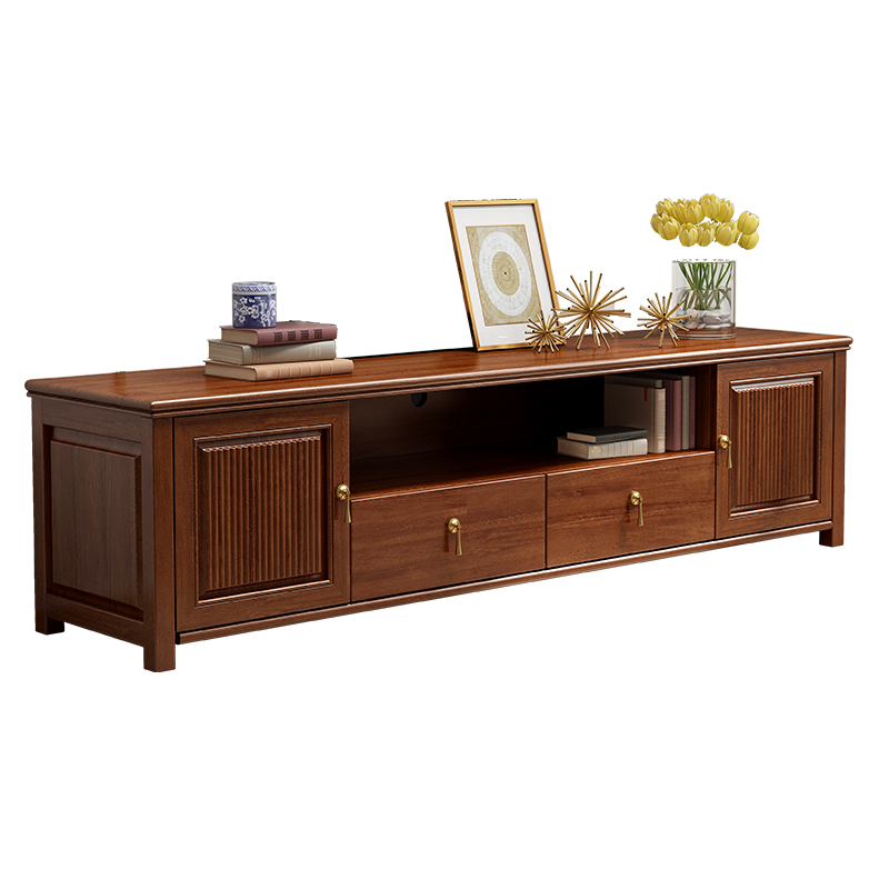 景腾 电视柜 金丝檀木新中式电视柜2米轻奢实木影视柜地柜客厅家具 电视柜+大茶几