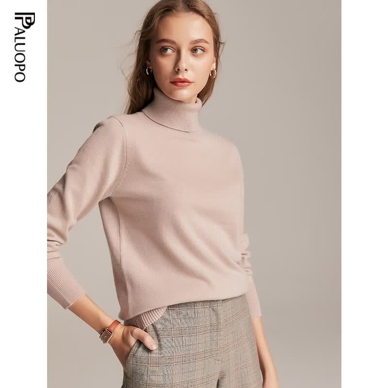 帕罗(PALUOPO)高领基础多色纯色100%山羊绒衫女保暖毛衣针织内搭女装打底衫 驼灰 XL 170/110
