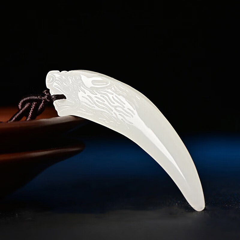 静汝玉【珠宝严选】新疆和田玉狼牙吊坠男款白玉霸气项链玉石挂件男女