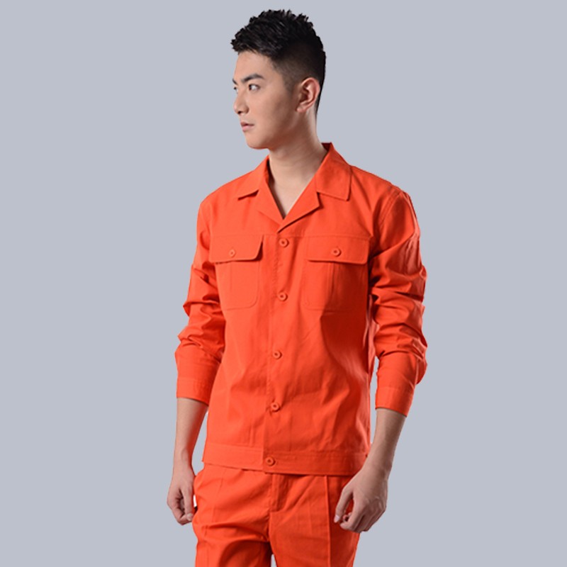 图图爱 工装套装夏季工作服定制长袖劳保服工地搬运电力工程汽修劳动服 橘红色长袖 175（135-155斤）套装