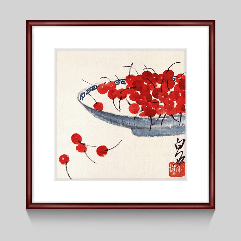 装饰画国画新中式客厅背景墙面挂画卧室饭厅餐厅水墨虾壁画 樱桃 60*
