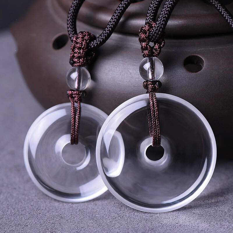 石宫匠宝白水晶吊坠平安扣挂件晶体透男女情侣项链本命年饰品礼物