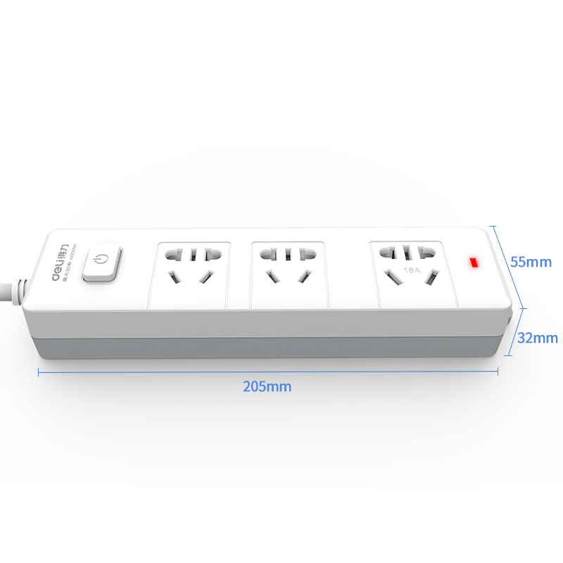 得力(deli) 16A大功率插座 4kw空调插座/插排/插线板/排插/接线板 3孔 总控开关 18278-02（送10A插头）