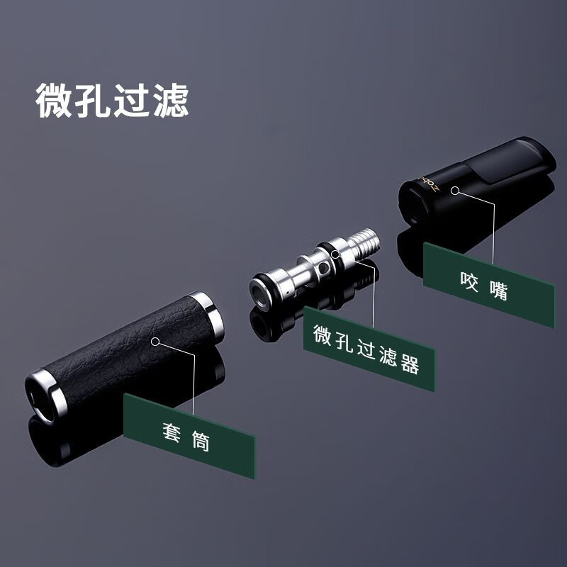 正牌zobo循环型可清洗过滤烟嘴粗中细支三用烟嘴过滤器过滤嘴礼盒套装 075黑皮纹-粗中细三用烟嘴