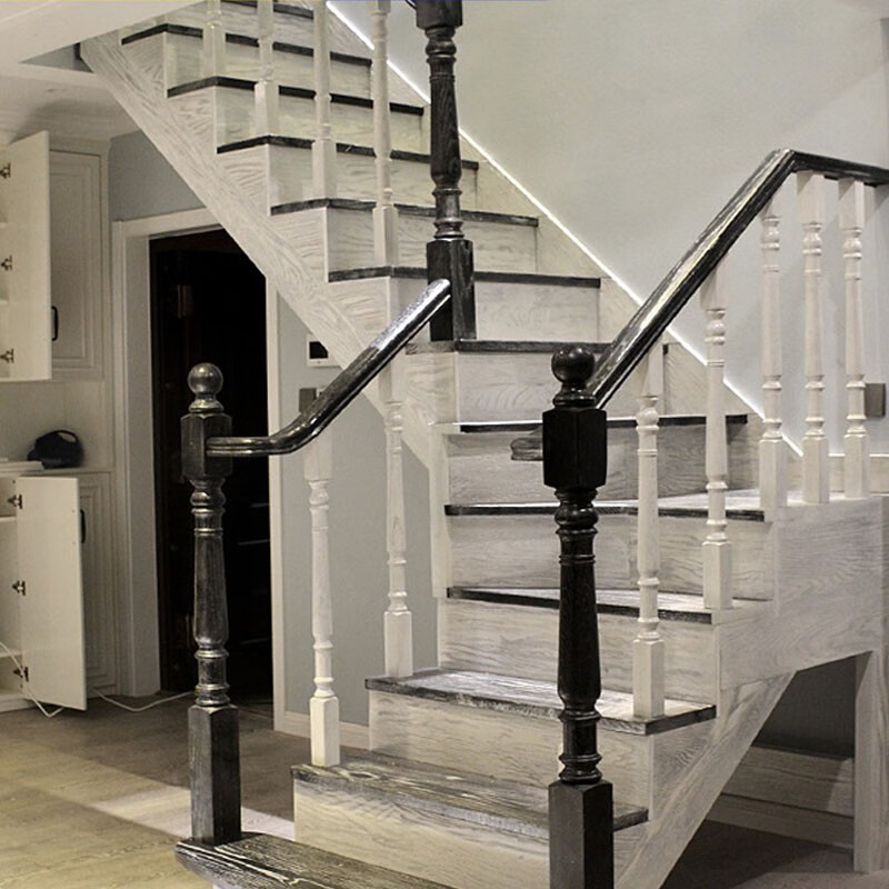 龙豫家别墅实木楼梯定制 复式豪华阁楼楼梯 转角楼梯上下l型七字行