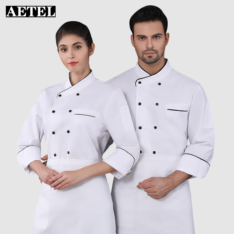 AETEL厨师服长袖双排扣餐厅酒店厨房厨师工作服秋季装厨师衣服可现做logoAETEL-QJ包边长袖 白色单上衣 XL高性价比高么？