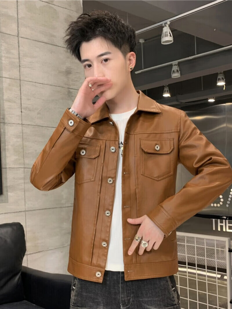 翻领真皮皮衣男潮秋冬机车服大码外套海宁软绵羊皮草刺绣二战夹克 黑色 2XL