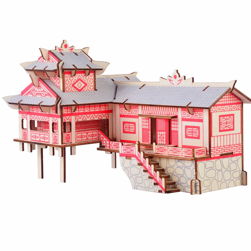 拼插立体拼图中国传统古代建筑拼装房子木制模型手工diy 湘西吊脚楼