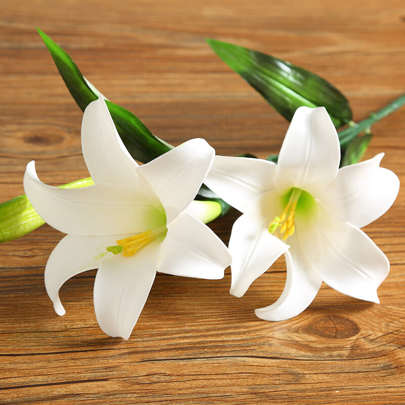 假花绢花客厅居家摆设装饰花永生花百合花 两花一蕾 白色