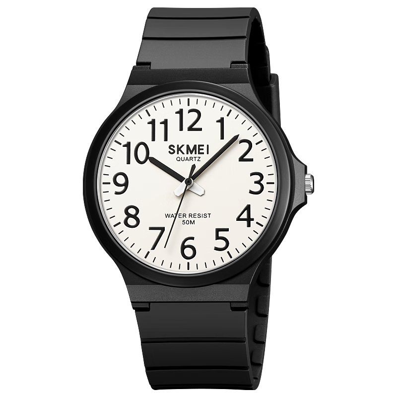 时刻美（skmei）手表男学生手表手环防水石英表数字盘考试手表情侣手表2108黑壳白