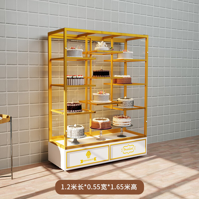 拾花韻展柜面包柜柜展示柜中島生日模型展示柜展示架樣品柜烘焙店玻 現(xiàn)貨白金 1.2長*0.55寬*1.65米