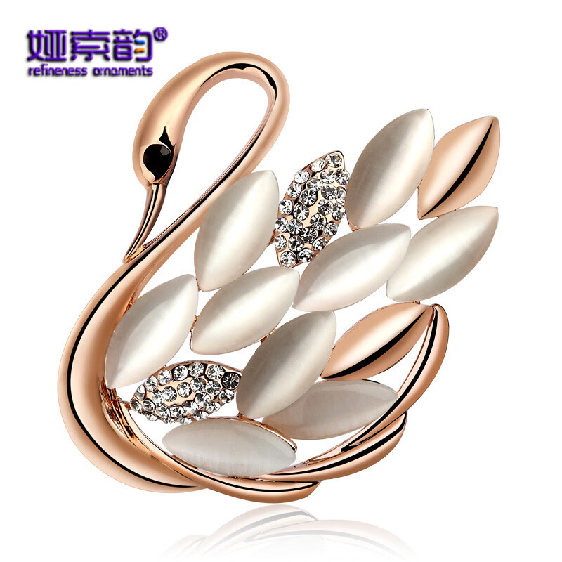 娅索韵新款韩国人造猫眼石水晶天鹅胸针胸花女 气质别针衣服配饰