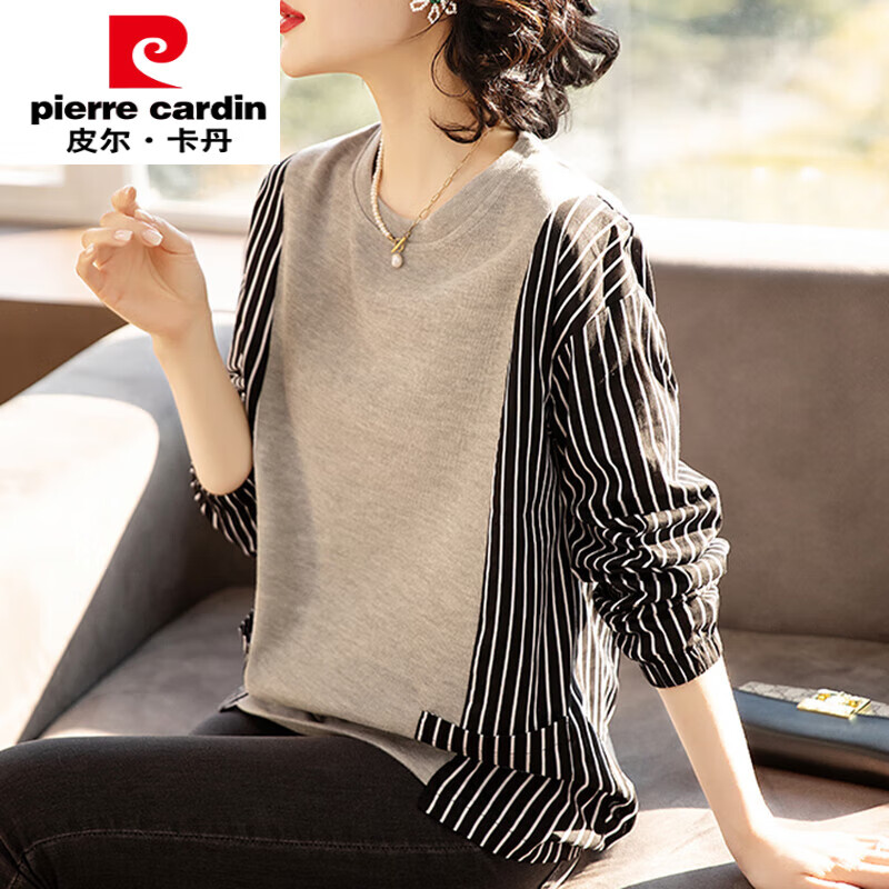 皮尔卡丹(pierre cardin)圆领卫衣女早春秋冬2024年新款时尚假两件小