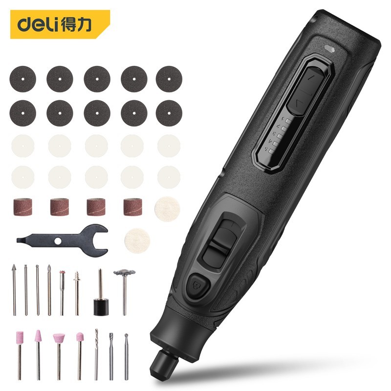 得力(deli)小型锂电磨打磨机玉石木雕电动抛光神器切割雕刻工具手持迷你电钻 5档调速进阶款42件附件DL6393