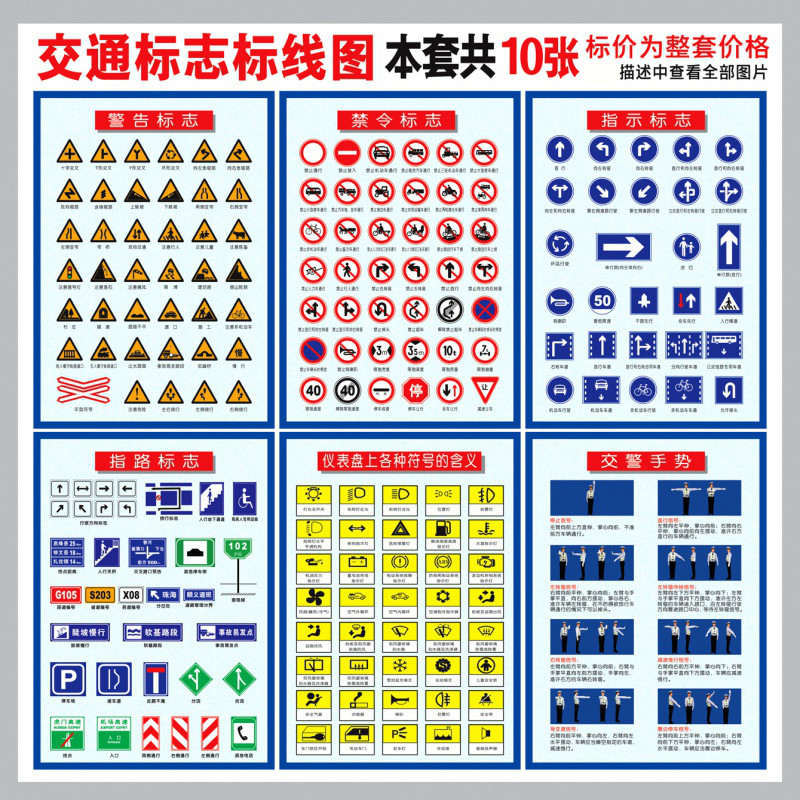驾校考试 道路 交通指示标志标线知识宣传海报挂图展板墙贴画图片