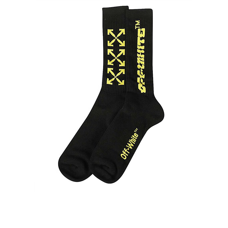 off white袜子 男女通用棉质罗纹黄色徽标针织中筒袜 omra001 s201