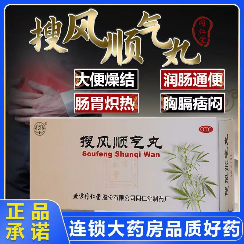北京同仁堂 搜风顺气丸 9g*10丸 搜风顺气 润肠通便 用于肠胃积热 胸