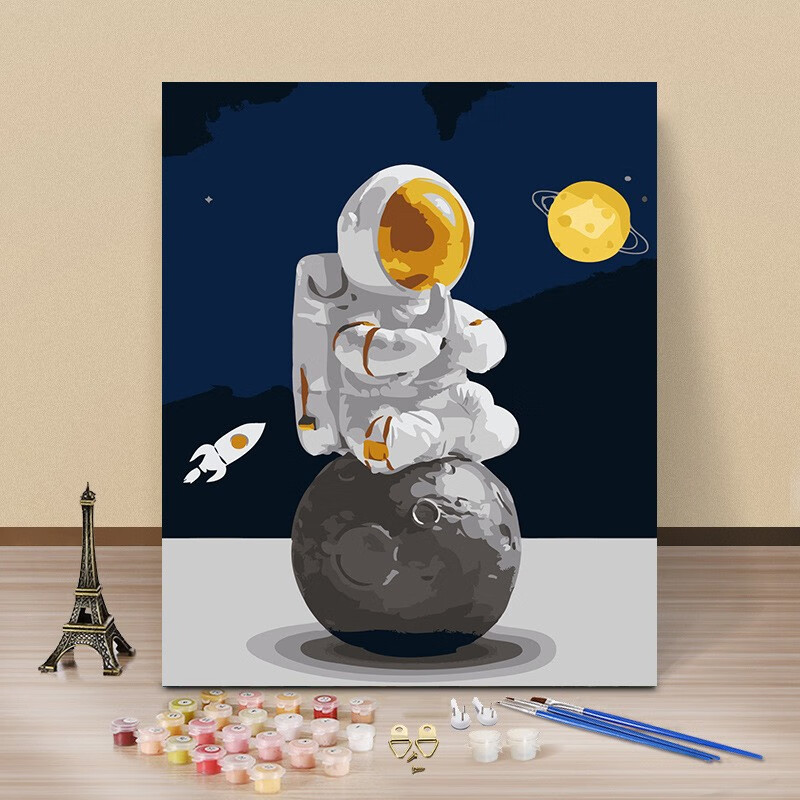 diy数字油画儿童手绘油画太空宇航员学生简单填色数字画 宇航员6 50*