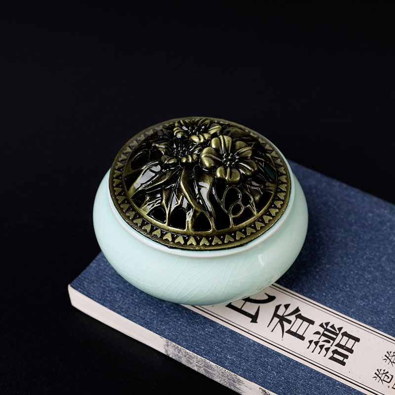 普云陶瓷盘香炉居室香薰炉卧室仿古塔香熏琉璃盘香炉沉香檀香炉小香插 哥窑盘香炉（颜色随机）