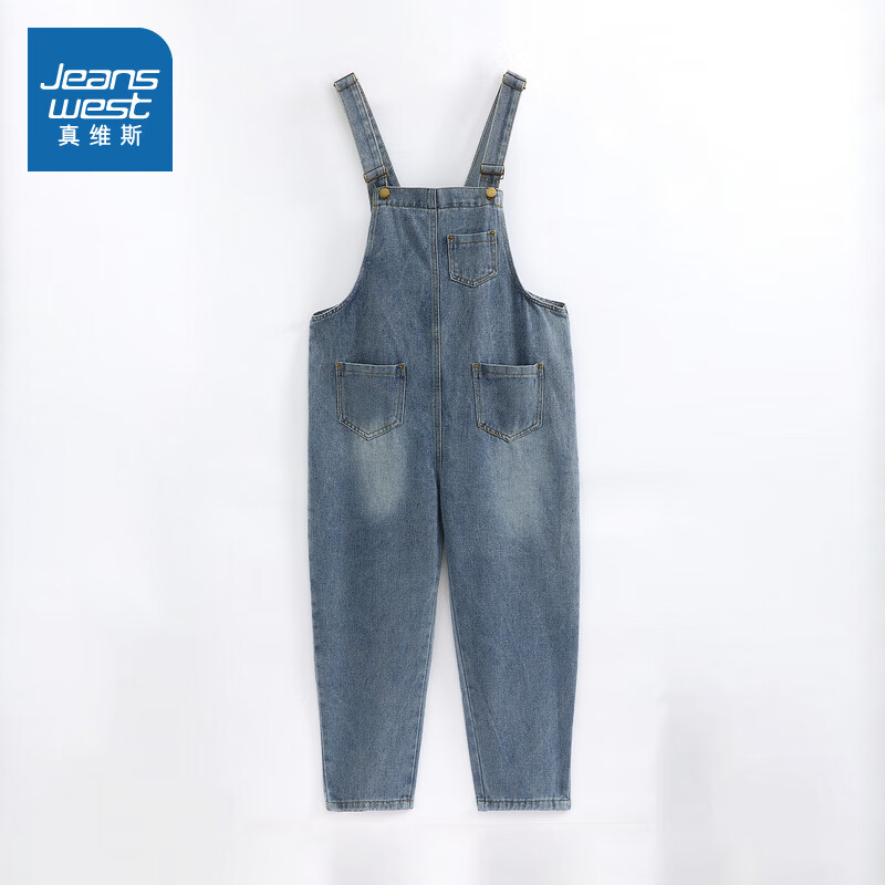 真維斯（Jeanswest）女裝秋季新款簡(jiǎn)約純色時(shí)尚百搭寬松牛仔裙連體褲KF 藍(lán)色8500 165/72A/XL
