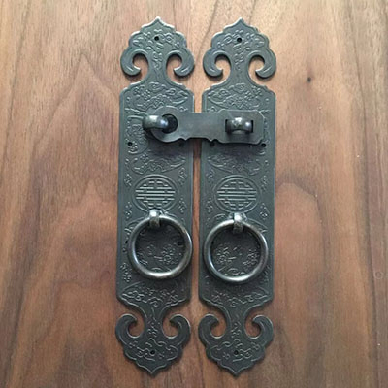 古中式锁扣纯铜复古锁链搭扣门锁大门柜门门栓全铜加厚插 黑色 19.