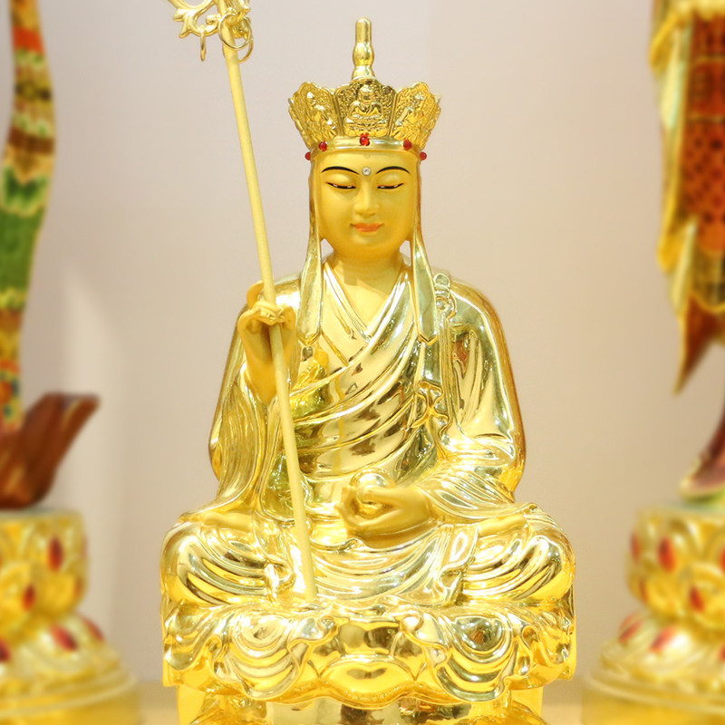 三漫陀娑婆三圣纯铜贴金工艺品居家供奉庄严佛像摆件地藏王观世音菩萨