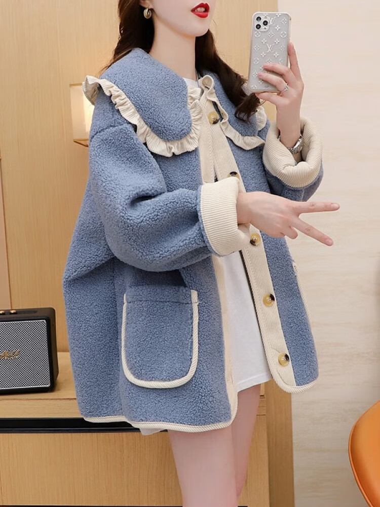 la chapelle homme拉夏贝尔开衫女娃娃领羊羔毛开衫外套女2023新款