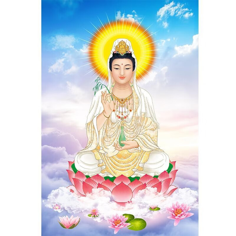 萌依儿观音菩萨画像观音赐福供奉佛像菩萨坐莲观世音菩萨装饰画贴画的