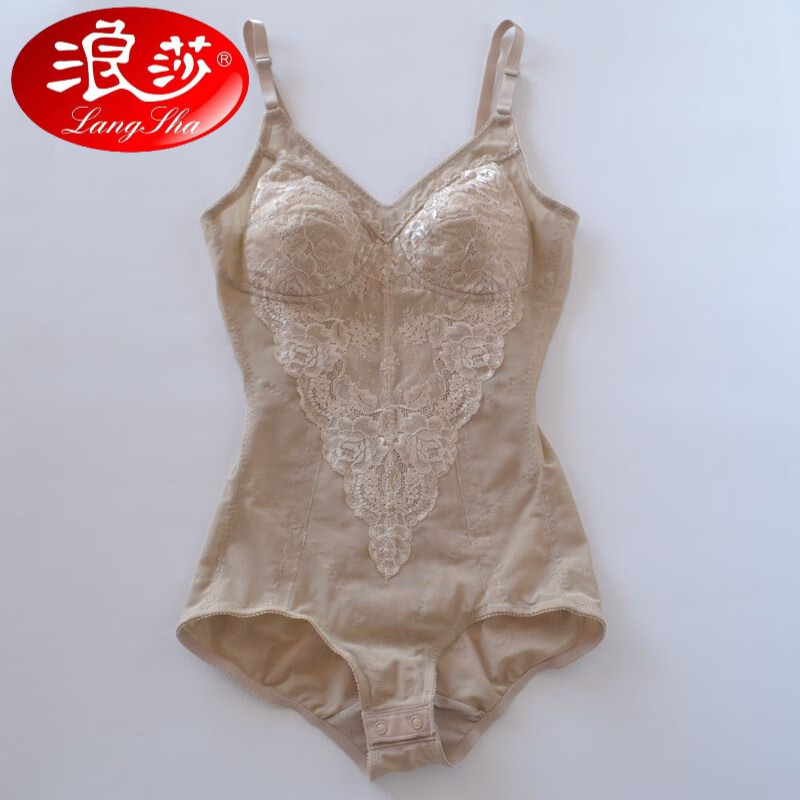 浪莎日本免文胸无钢圈连体塑身衣女收腹提臀束腰产后美体衣大罩杯薄款