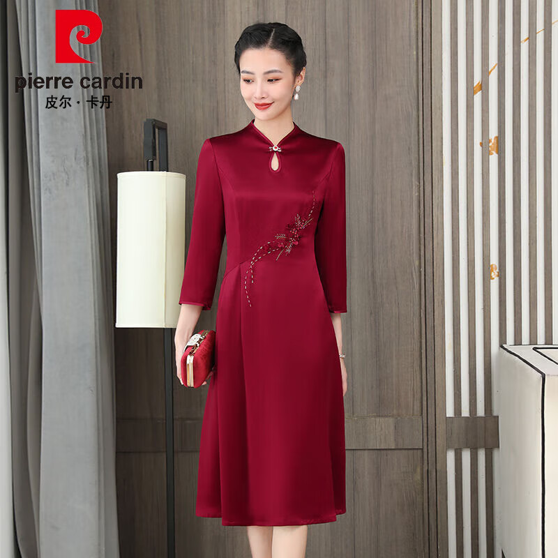 皮尔卡丹(pierre cardin)喜婆婆装婚礼妈妈礼服婚宴装高贵旗袍高档女高端连衣裙中老年时尚 酒红色 L使用感如何?