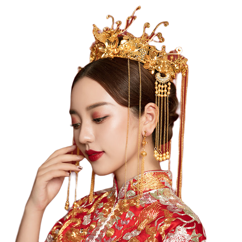 尚戈（SHANGGE）新娘秀禾服头饰皇冠中式结婚凤冠大中国风皇冠古典凤冠 秀禾凤冠/耳夹款+礼盒