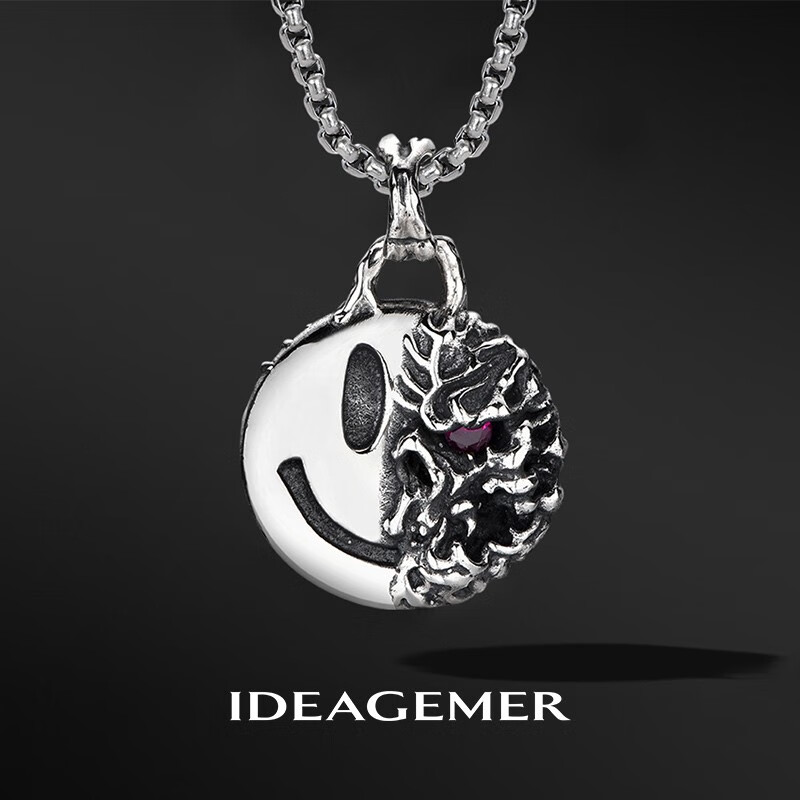 ideagemer双面笑脸吊坠银项链男生设计感小众复古个性首饰送男生的