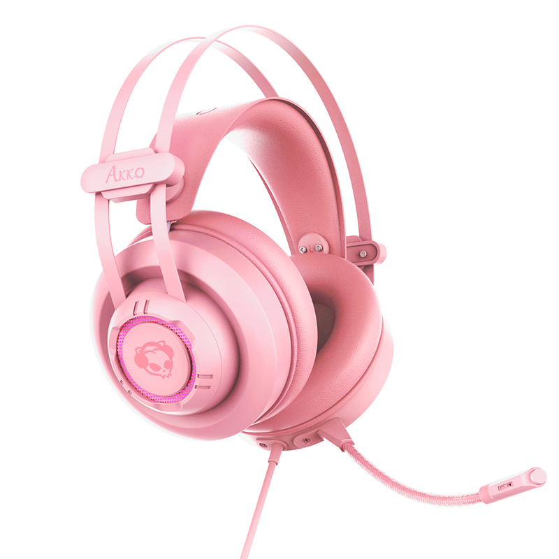 AKKO AD701粉色游戏耳机 头戴式 个性可爱 电脑吃鸡 耳麦7.1声道 笔记本 少女 粉色