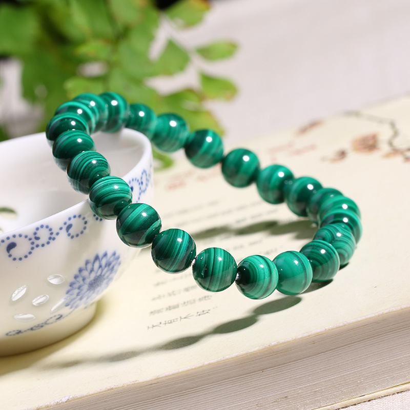 天然精品绿孔雀石圆珠手链 水晶饰品手串颗颗有眼多种规格 一物一图