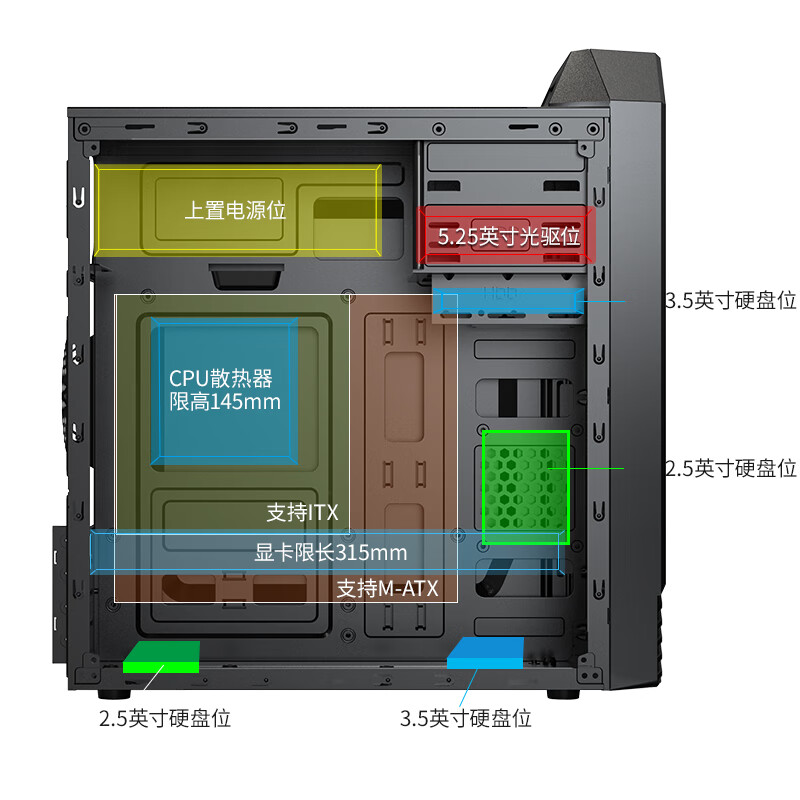 大水牛（BUBALUS）风格 商务办公台式电脑家用主机机箱（支持M-ATX/USB3.0/电源上置/手提式/带光驱位）