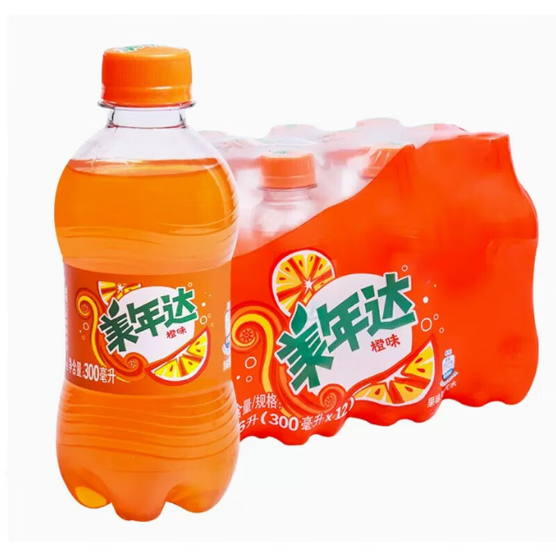 味300ml*6瓶/12瓶装迷你小瓶果味汽水聚会饮品 美年达橙味300ml*12瓶