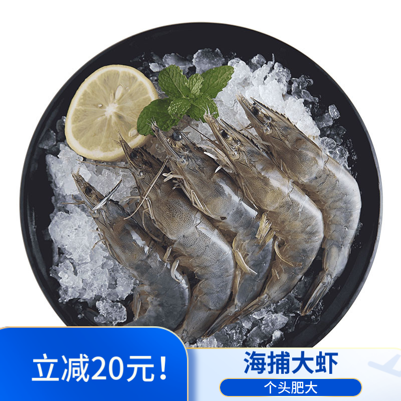 蓝湃 生鲜虾类海虾大虾冷冻虾超大白对虾海鲜冰冻虾包装净重约400g 冻