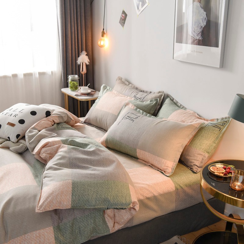 多兰诗(Duolanshi)春秋磨毛四件套 斜纹印花卡通套件被套床单宿舍四季床上四件套 方格日记 2.0米 床单款 /被套200*230 四件套