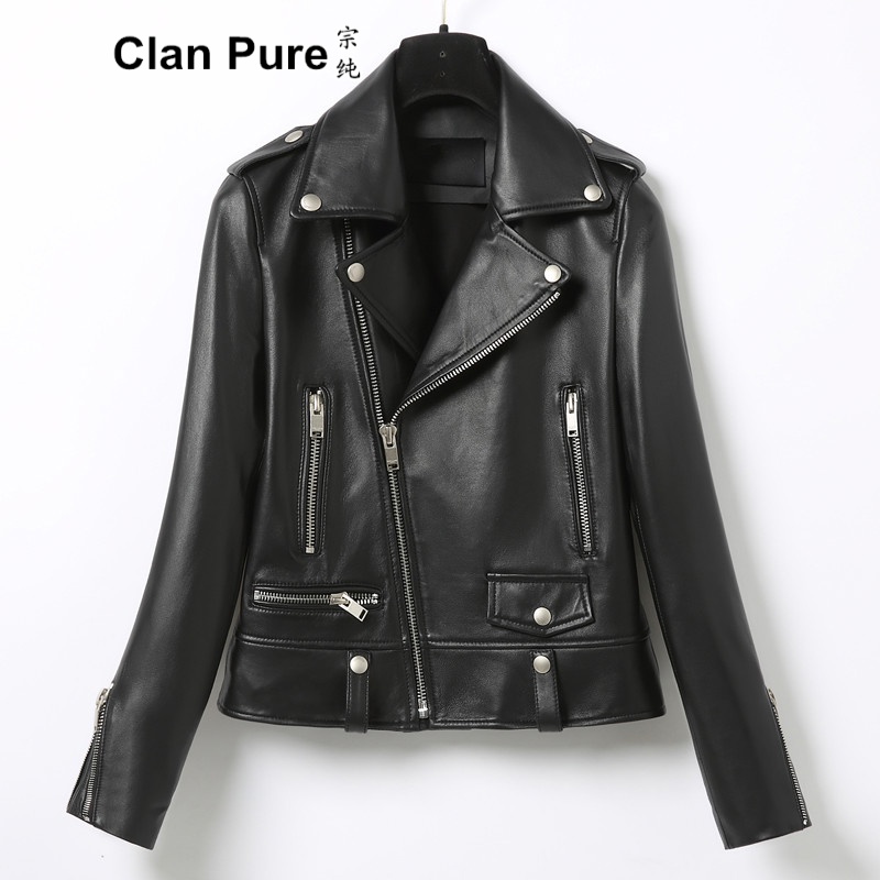 宗纯  真皮皮衣女士短款皮夹克欧美时尚同款真皮机车夹克海宁绵羊皮