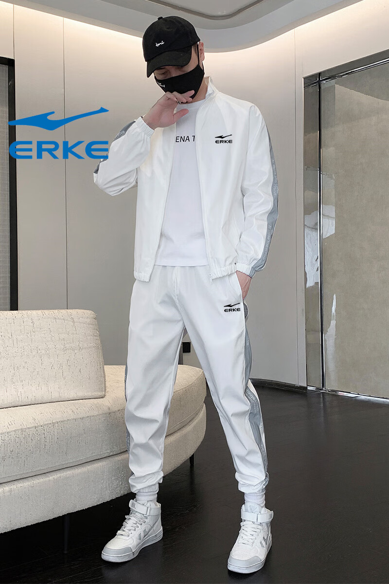 鸿星尔克运动套装男秋季跑步服男士休闲套装运动服套装男装春 a01卡其