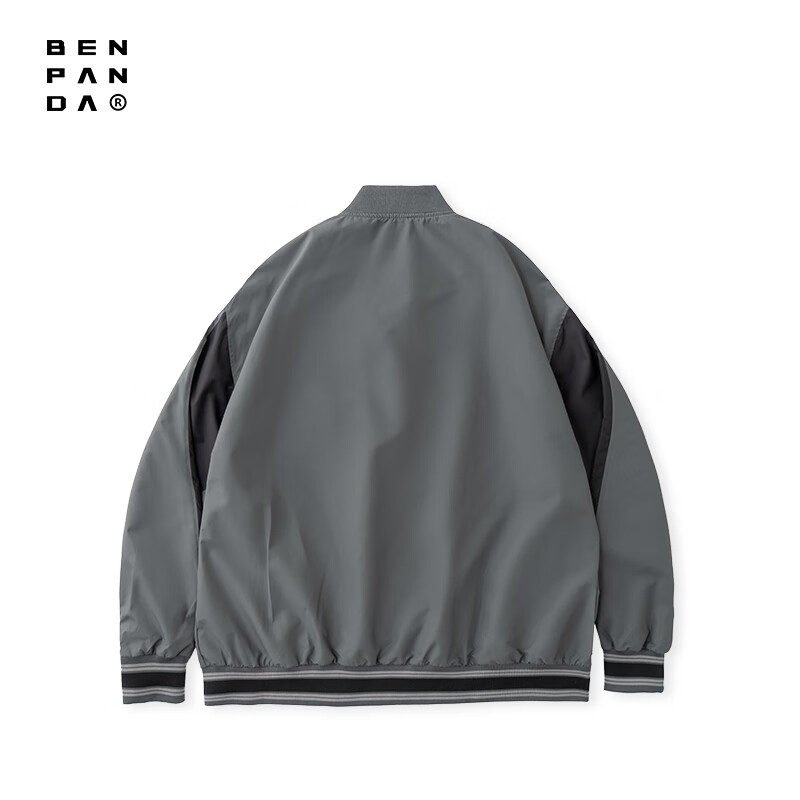 熊猫·本（ben.panda）夹克男新款春季美式复古休闲百搭潮流撞色情侣款棒球服外套 深灰色 XL