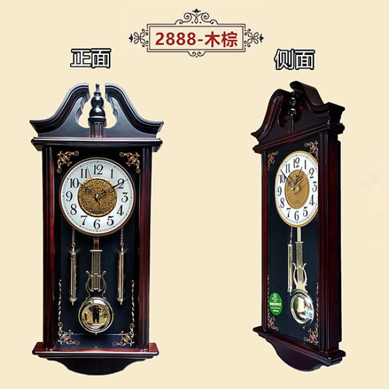 老式机械摇摆挂钟 老式敲点报时挂钟中式复古摇摆钟客厅家用静音 报时