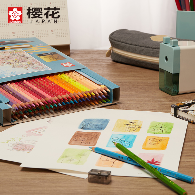 樱花(SAKURA)48色水溶性彩色铅笔铁盒套装 学生儿童美术生专业设计填色涂色手绘 绘画彩铅笔