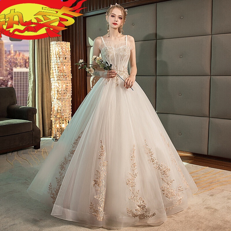 南糖三色  春夏秋新款婚纱礼服白纱轻婚纱礼服新款新娘法式森系抖音简约小个子孕妇拖尾齐地女主 白色齐地款(送配饰七件套) S