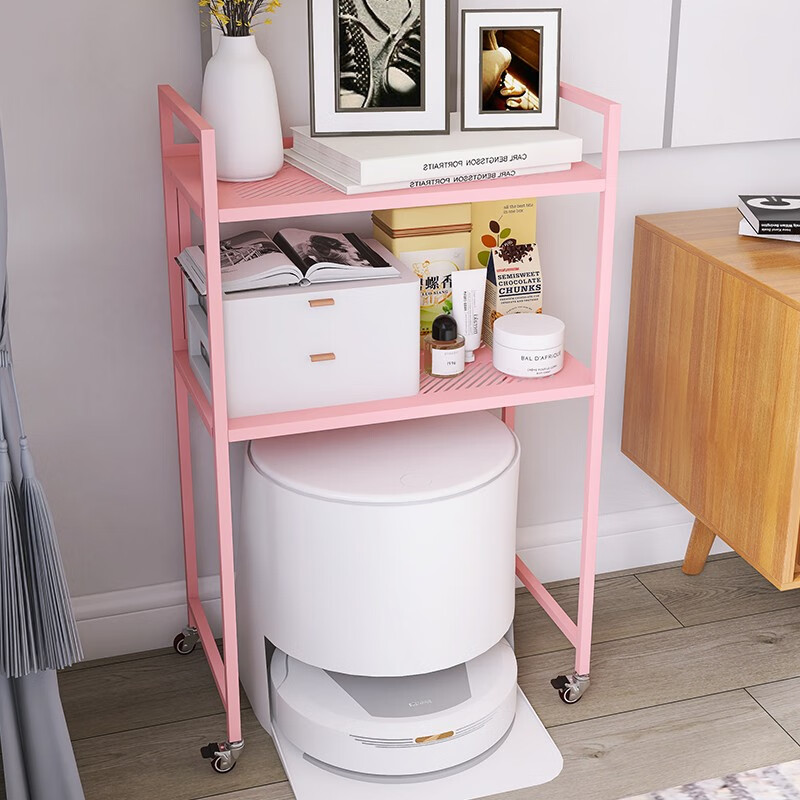 峰阳货架 扫地机器人上方置物架 带轮子可移动 落地二层家用方管架子 黑色 方管型50*30*83cm